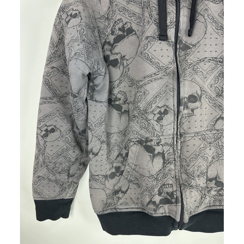 MMA Elite Hoodie Sherpa Lined Grunge Full Zip Y2K Alt Punk Skull Emo Mens Medium - Picture 7 of 16